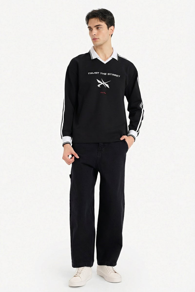 DeFacto Black Man Breathable Boxy Fit Printed Sweatshirt Casual - Image 2